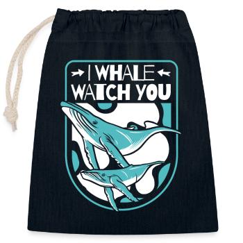 Je vous observe Béluga bleu Cachalot Baleine - Sac cadeau en coton avec cordon (25 x 30 cm) - bleu marine - Devant