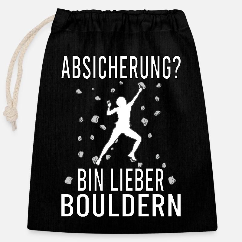 Bouldern Boulder Klettern Boulderer Bouldering - Verschließbarer Geschenkbeutel aus Baumwolle (25x30cm) - Schwarz