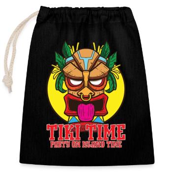 Tiki Mask Hawaiian Decor Luau Party - Closable cotton gift bag (25x30cm) - black - Front