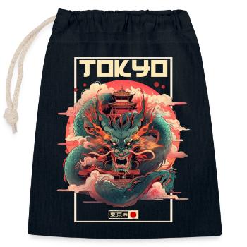 Tokio Asien 80er Japanischer Retro Drache Drachen - Verschließbarer Geschenkbeutel aus Baumwolle (25x30cm) - Navy - Vorne
