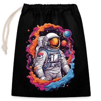 Astronautes de l’espace conçoivent des étoiles et des planètes - Sac cadeau en coton avec cordon (25 x 30 cm) - noir - Devant