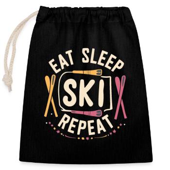 Eat Sleep Ski Repeat - Verschließbarer Geschenkbeutel aus Baumwolle (25x30cm) - Schwarz - Vorne