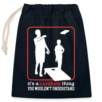 Joueur de cornhole | Blind Hole Bean Bag Cadeau - Sac cadeau en coton avec cordon (25 x 30 cm) - bleu marine - Devant