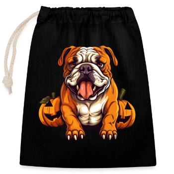 Bulldog Dog Pumpkin Lazy Halloween Party Costume - Sac cadeau en coton avec cordon (25 x 30 cm) - noir - Devant