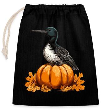 Common Loon Bird Pumpkin Lazy Halloween - Closable cotton gift bag (25x30cm) - black - Front