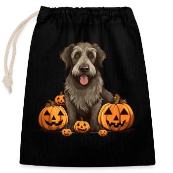 Irish Wolfhound Dog Pumpkin Lazy Halloween Party - Closable cotton gift bag (25x30cm) - black - Front