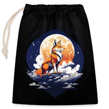 Renard mystique dans le style artistique japonais de la pleine lune - Sac cadeau en coton avec cordon (25 x 30 cm) - noir - Devant