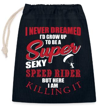 Lustiger Speed Riding Spruch - Verschließbarer Geschenkbeutel aus Baumwolle (25x30cm) - Navy - Vorne
