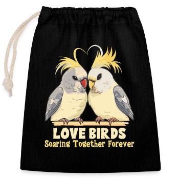 Valentinstag Turteltauben Vogelmotiv Romantisch - Verschließbarer Geschenkbeutel aus Baumwolle (25x30cm) - Schwarz - Vorne