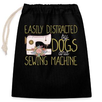 Facilement distrait par les chiens et la machine à coudre Closer - Sac cadeau en coton avec cordon (25 x 30 cm) - noir - Devant