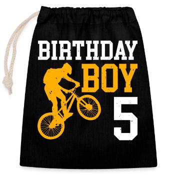 5e anniversaire Bicycle Kids - Sac cadeau en coton avec cordon (25 x 30 cm) - noir - Devant