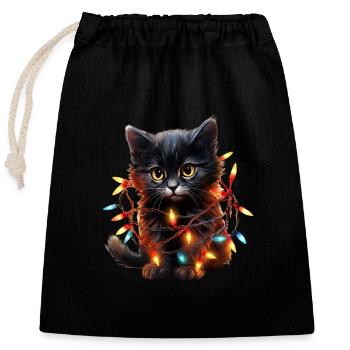 Lumières de Noël Cat Noël - Sac cadeau en coton avec cordon (25 x 30 cm) - noir - Devant