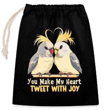 Valentinstag Turteltauben Vogelmotiv Romantisch - Verschließbarer Geschenkbeutel aus Baumwolle (25x30cm) - Schwarz - Vorne