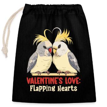 Valentinstag Turteltauben Vogelmotiv Romantisch - Verschließbarer Geschenkbeutel aus Baumwolle (25x30cm) - Schwarz - Vorne