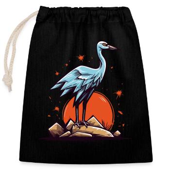 Héron cendré ou cigogne et soleil rouge - Sac cadeau en coton avec cordon (25 x 30 cm) - noir - Devant