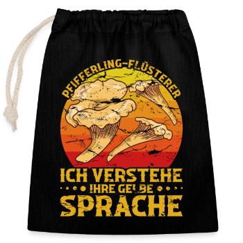 Pilzsucher Pfifferlinge sammeln Pfifferlingsammler - Verschließbarer Geschenkbeutel aus Baumwolle (25x30cm) - Schwarz - Vorne