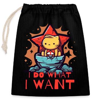 The "I do what I want" cat - Closable cotton gift bag (25x30cm) - black - Front