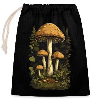 Forest Mushrooms Goblincore & Vintage Mushroom Design - Closable cotton gift bag (25x30cm) - black - Front