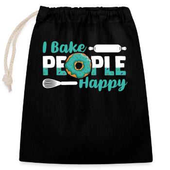 I Bake People Happy Pastry Chef Hobby Baker Bakery - Closable cotton gift bag (25x30cm) - black - Front