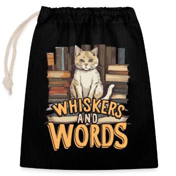 Whiskers and Words': Where curiosity about cosiness - Closable cotton gift bag (25x30cm) - black - Front