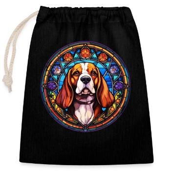Ich liebe Glasmalerei und Beagle-Designs - Holy - Verschließbarer Geschenkbeutel aus Baumwolle (25x30cm) - Schwarz - Vorne