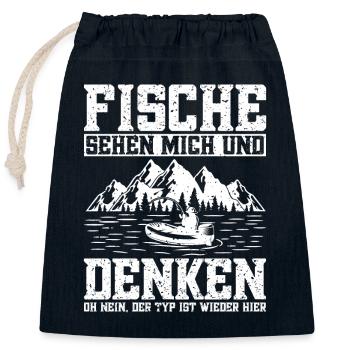 Fischen Angelrute Angelköder Fischerboot Angler - Verschließbarer Geschenkbeutel aus Baumwolle (25x30cm) - Navy - Vorne