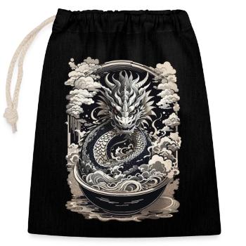 Drachen & Ramen Suppe Asiatische Retro Kunst - Verschließbarer Geschenkbeutel aus Baumwolle (25x30cm) - Schwarz - Vorne