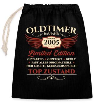 18. Geburtstag Oldtimer Oktober Jahrgang 2005 - Verschließbarer Geschenkbeutel aus Baumwolle (25x30cm) - Schwarz - Vorne