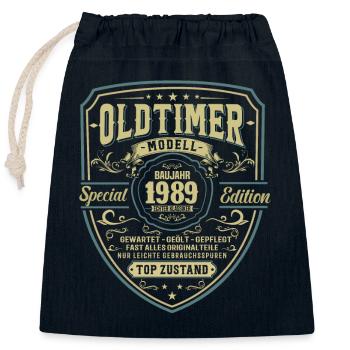 Nostalgisches Geschenk '89er Oldtimermodell - Verschließbarer Geschenkbeutel aus Baumwolle (25x30cm) - Navy - Vorne