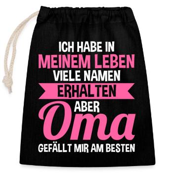 Großmutter Oma - Verschließbarer Geschenkbeutel aus Baumwolle (25x30cm) - Schwarz - Vorne
