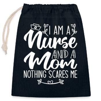 I Am A Nurse And A Mom Nothing Scares Me - Sac cadeau en coton avec cordon (25 x 30 cm) - bleu marine - Devant