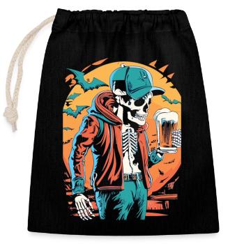 Plaisir de la bière d’Halloween avec squelette, le festival s’éveille - Sac cadeau en coton avec cordon (25 x 30 cm) - noir - Devant