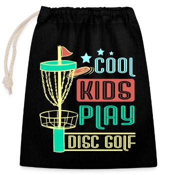 Pour les enfants cool enfants jouent au disc golf - Sac cadeau en coton avec cordon (25 x 30 cm) - noir - Devant