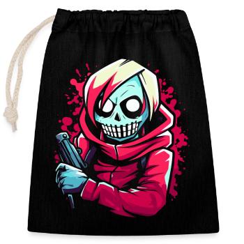 Squelette de zombie hip-hop de dessin animé - Sac cadeau en coton avec cordon (25 x 30 cm) - noir - Devant