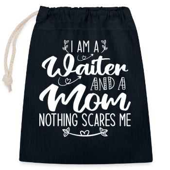 I'm A Waiter And A Mom Nothing Scares Me - Sac cadeau en coton avec cordon (25 x 30 cm) - bleu marine - Devant