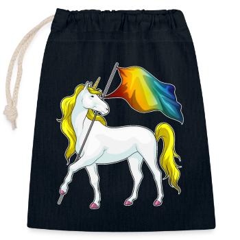 Unicorn Rainbow Flag - Closable cotton gift bag (25x30cm) - navy - Front