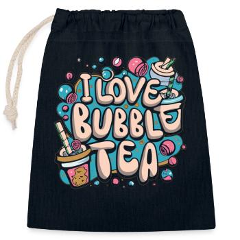 Bubble Tea Dreams - Amour, Vie, Bubble Tea! - Sac cadeau en coton avec cordon (25 x 30 cm) - bleu marine - Devant