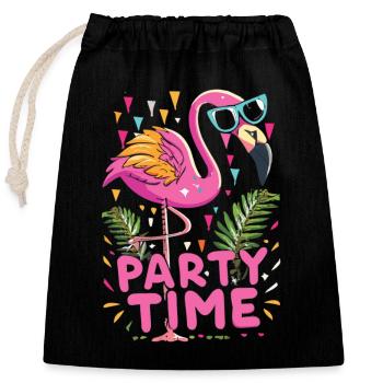 Exotic Party with Flamingos - Party Time - Closable cotton gift bag (25x30cm) - black - Front