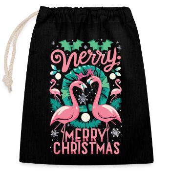 Flamingo at Christmas Time - Unforgettable Celebration - Closable cotton gift bag (25x30cm) - black - Front