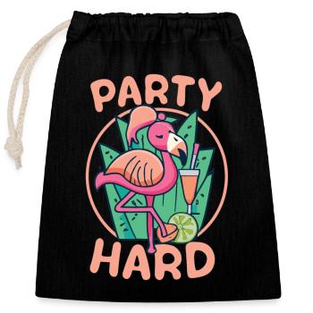 Flamingo Party Hard - Exotisches Feiern - Verschließbarer Geschenkbeutel aus Baumwolle (25x30cm) - Schwarz - Vorne