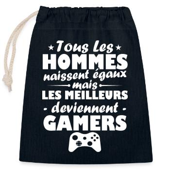 Les meilleurs deviennent gamers - Sac cadeau en coton avec cordon (25 x 30 cm) - bleu marine - Devant
