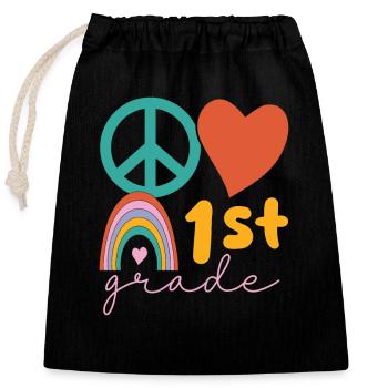 Peace Love First Grade 1st Day of School Cute - Closable cotton gift bag (25x30cm) - black - Front