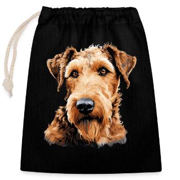 Chien Airedale Terrier - Sac cadeau en coton avec cordon (25 x 30 cm) - noir - Devant