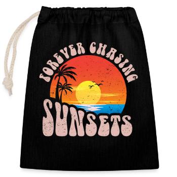 Für immer auf der Jagd nach Sonnenuntergängen Retro-Sommerurlaub - Verschließbarer Geschenkbeutel aus Baumwolle (25x30cm) - Schwarz - Vorne