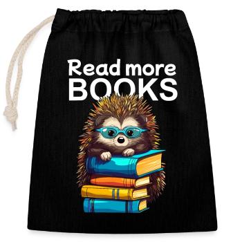Niedlicher Igel mit Lesebrille liebt Bücher - Verschließbarer Geschenkbeutel aus Baumwolle (25x30cm) - Schwarz - Vorne