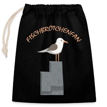 Fischbrötchen Fan die Möwe - Verschließbarer Geschenkbeutel aus Baumwolle (25x30cm) - Schwarz - Vorne
