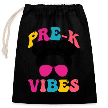 Pre-K Vibes Kindergarten Team Retro Day 1 - Closable cotton gift bag (25x30cm) - black - Front