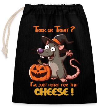 Halloween-Ratte, Süßes oder Saures Käse - Verschließbarer Geschenkbeutel aus Baumwolle (25x30cm) - Schwarz - Vorne
