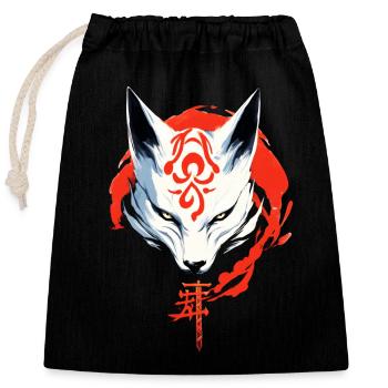 Kumiho Masque de renard samouraï Kitsune Japon Anime - Sac cadeau en coton avec cordon (25 x 30 cm) - noir - Devant