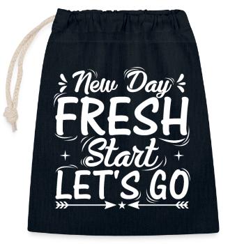 New day, new beginning, let's go - Closable cotton gift bag (25x30cm) - navy - Front